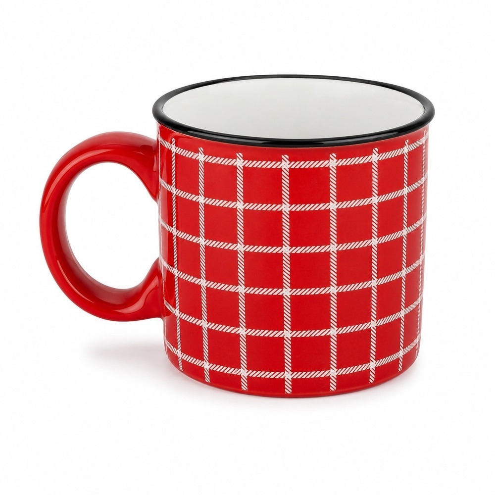 Hallmark Red Plaid Windowpane Ceramic Coffee Mug Tea Cup Farmhouse 15 oz